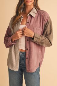 Mineral Red Patchwork Chest Pockets Buttoned Corduroy Shacket (size: (US 16-18)XL)