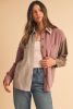 Mineral Red Patchwork Chest Pockets Buttoned Corduroy Shacket