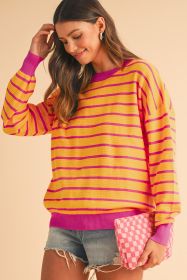 Orange Stripe Round Neck Drop Shoulder Loose Sweater (size: (US 16-18)XL)