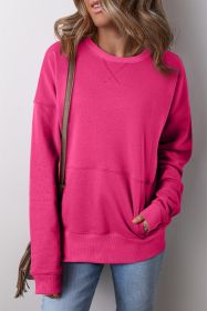Rose Red Kangaroo Pocket Loose Fit Drop Shoulder Sweatshirt (size: (US 4-6)S)