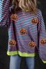 Green Stripe Funny Halloween Pumpkin Pattern Oversize Sweatshirt