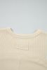 Beige Thermal Knit Patchwork Exposed Seam Long Sleeve Top