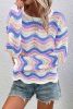 Purple Stripe Wavy Pointelle Knit Drop Shoulder Sweater