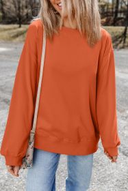 Orange Plain Drop Shoulder Crewneck Pullover Sweatshirt (size: (US 16-18)XL)