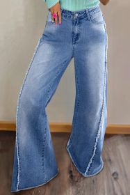 Beau Blue Vintage Stitching Raw Hem Flared Jeans (size: 8)