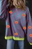 Green Stripe Glitter Halloween Pumpkin Print Oversized Graphic Sweatshirt
