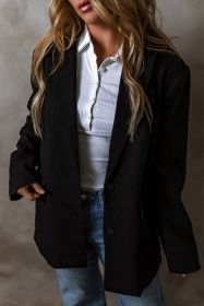 Black Lapel Flap Pocket Buttoned Blazer (size: (US 4-6)S)