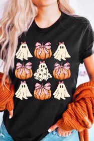 Black Bowknot Ghost Pumpkin Halloween Graphic T Shirt (size: (US 4-6)S)