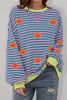 Green Stripe Glitter Halloween Pumpkin Print Oversized Graphic Sweatshirt
