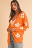 Orange 60s Vintage Flower Drop Shoulder Cardigan