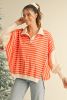 Orange Stripe Color Block Loose Fit Collared Drop Shoulder Sweatshirt