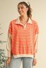 Orange Stripe Color Block Loose Fit Collared Drop Shoulder Sweatshirt