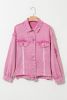 Pink Lace Patchwork Distressed Buttoned Denim Jacket