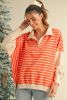 Orange Stripe Color Block Loose Fit Collared Drop Shoulder Sweatshirt