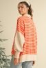 Orange Stripe Color Block Loose Fit Collared Drop Shoulder Sweatshirt