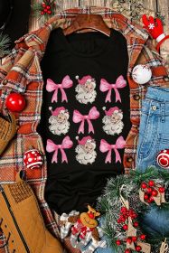 Black Santa Claus Bow Knot Print Christmas Graphic T Shirt (size: (US 16-18)XL)