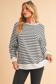 Black Stripe Raglan Sleeve Loose Split Sweatshirt (size: (US 16-18)XL)