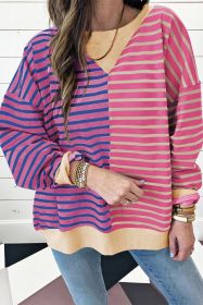 Pink Stripe Colorblock Drop Shoulder Oversize Sweatshirt (size: (US 16-18)XL)