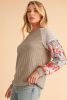 Parchment Floral Patchwork Raglan Sleeve Ribbed Blouse