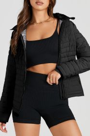 Black Solid Color Quilted Zip-up Puffer Jacket (size: (US 16-18)XL)