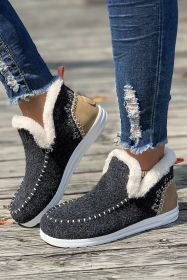 Carbon Grey Suede Stitching Patchwork Plush Lined Anklet Boots (size: (US 8.5)40)