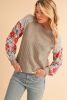 Parchment Floral Patchwork Raglan Sleeve Ribbed Blouse