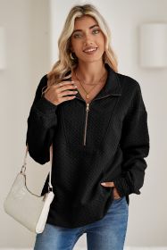 Black Solid Textured Half Zipper Collared Sweatshirt (size: (US 16-18)XL)