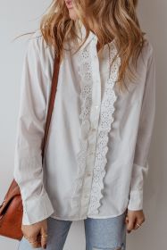 White Lace Crochet Trim Turn Down Collar Buttoned Shirt (size: (US 4-6)S)