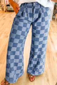 Dusk Blue Checkered Light Washed Wide Leg Jeans (size: 6)
