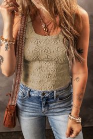 Smoke Gray Floral Jacquard Square Neck Tank Top (size: (US 16-18)XL)