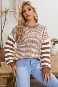 Brown Stripe Twisted Knitted Drop Shoulder Sweater (size: (US 16-18)XL)