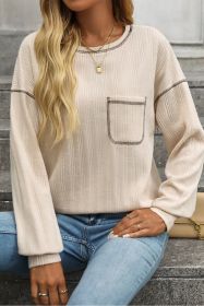 Apricot Casual Pocket Round Neck Ribbed Top (size: (US 16-18)XL)