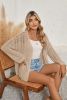 Apricot Hollow Out Crochet Knit Drop Shoulder Open Front Cardigan