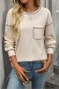 Apricot Casual Pocket Round Neck Ribbed Top