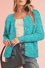 Aruba Blue Confetti Knit Cropped Cardigan (size: (US 16-18)XL)