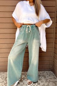 Smoke Green Mineral Wash Drawstring Wide Leg Jeans (size: 6)