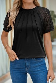 Black Seamed Detail Contrast Lace Raglan Sleeve Tee (size: (US 16-18)XL)