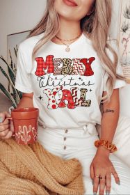 White MERRY Christmas Y All Graphic Crewneck T Shirt (size: (US 16-18)XL)