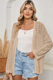 Apricot Hollow Out Crochet Knit Drop Shoulder Open Front Cardigan (size: (US 16-18)XL)