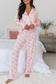 Pink Floral Long Sleeve and Pants Pajamas Set (size: (US 16-18)XL)