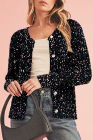 Black Confetti Knit Cropped Cardigan (size: (US 16-18)XL)