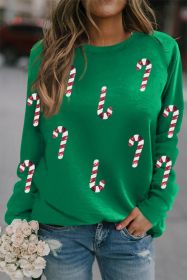 Green Sequin Christmas Candy Cane Graphic Pullover Sweatshirt (size: (US 4-6)S)