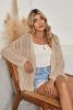 Apricot Hollow Out Crochet Knit Drop Shoulder Open Front Cardigan