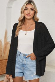 Black Hollow Out Crochet Knit Drop Shoulder Open Front Cardigan (size: (US 16-18)XL)