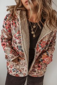 Beige Vintage Paisley Floral Printed Sherpa Lined Hooded Jacket (size: (US 16-18)XL)