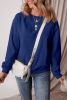 Navy Blue Solid Color Drop Shoulder Terry Sweatshirt
