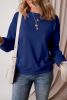 Navy Blue Solid Color Drop Shoulder Terry Sweatshirt