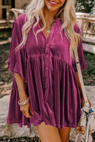 Pitaya Lantern Sleeve Tunic Babydoll Velvet Shirt (size: (US 20-22)XXL)