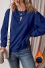 Navy Blue Solid Color Drop Shoulder Terry Sweatshirt