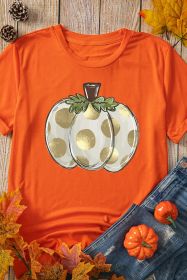Orange Thanksgiving Pumpkin Pattern Crew Neck Short Sleeve Top (size: (US 16-18)XL)